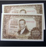 España - 100 Pesetas 1953 - Julio Romero de Torres (Pareja de billetes consecutivos Sin Circular)