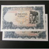 España - 500 Pesetas 1971 - Jacinto Verdaguer (Pareja de Billetes consecutivos)