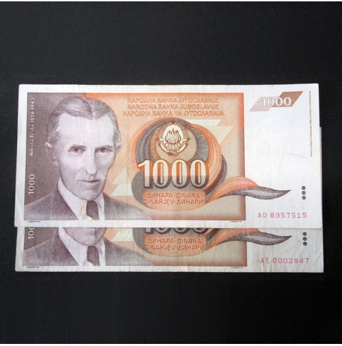 Yugoslavia - Pareja de billetes de 1000 Dinara de 1990 (Nikola Tesla)