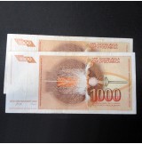 Yugoslavia - Pareja de billetes de 1000 Dinara de 1990 (Nikola Tesla)