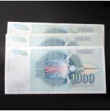 Yugoslavia - Lote de 3 billetes de 1000 Dinara de 1991 (Nikola Tesla)