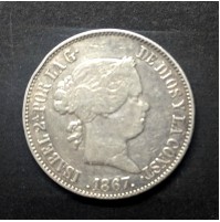 España - 1 Escudo 1867 Isabel II de Plata