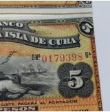 España - Pareja de Billetes de 5 Pesos de 1896 Isla de Cuba consecutivos