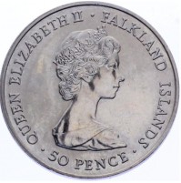 Falkland - 50 Peniques de 1980 Aniversario Reina Madre