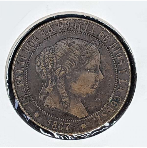 España - 5 Céntimos de Escudo de 1867 (Barcelona) - Isabel II