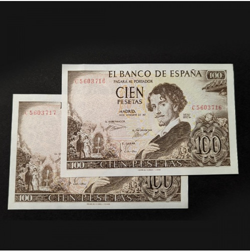 España - Pareja de billetes de 100 Pesetas de 1965