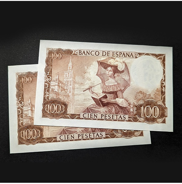 España - Pareja de billetes de 100 Pesetas de 1965