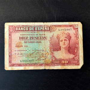 ESPAÑA - Billete de 10 Pesetas de 1935 (República Española)