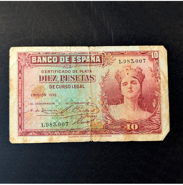 ESPAÑA - Billete de 10 Pesetas de 1935 (República Española)
