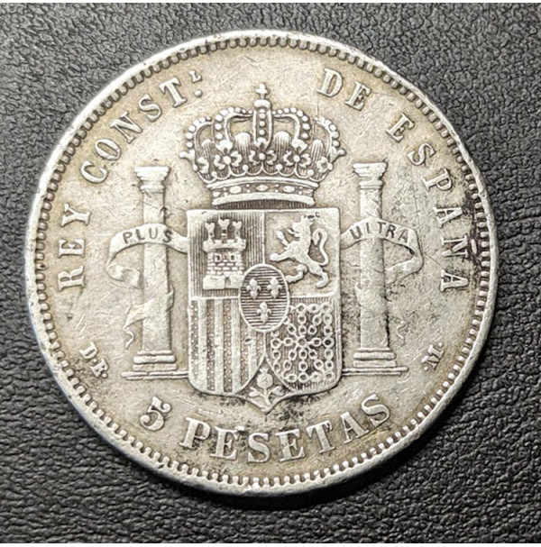 ¡OPORTUNIDAD! España - 5 Pesetas 1877 *18 *77 DE M (Alfonso XII) - Plata