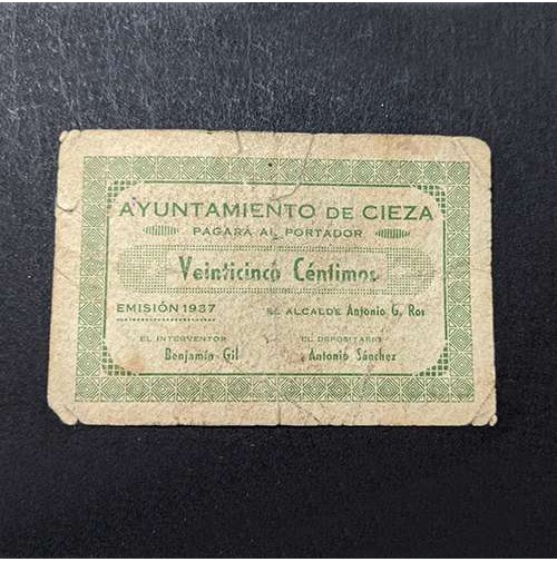 España - Lote de dos billetes locales de Cieza, Murcia (25 céntimos de 1937)