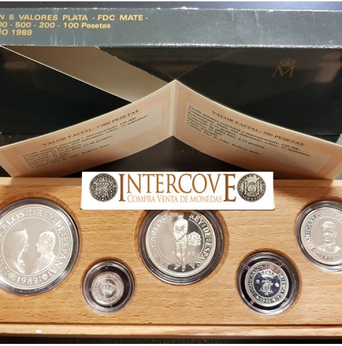 España - V Centenario - Colección 5 Valores plata FDC BRILLO 1989 - Serie I