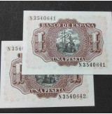España - 1 Peseta 1953 - Marqués de Santa Cruz (Pareja de billetes)