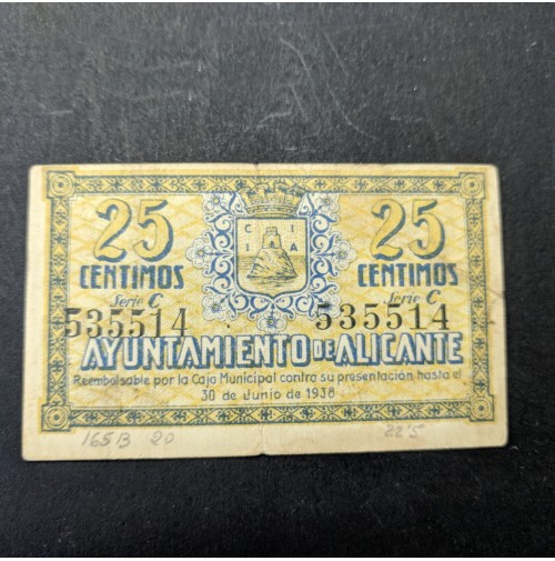 España - Lote de billetes de Alicante de 1937 - 25,50 céntimos y 1 peseta
