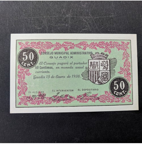 España - Pareja de billetes locales de Guadix de 1938