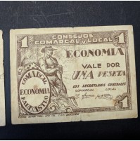 España - Pareja de billetes de 1 y 2 pesetas de Barbastro de 1937