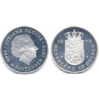 Holanda - 10 Gulden (Florines) de Plata de 1973