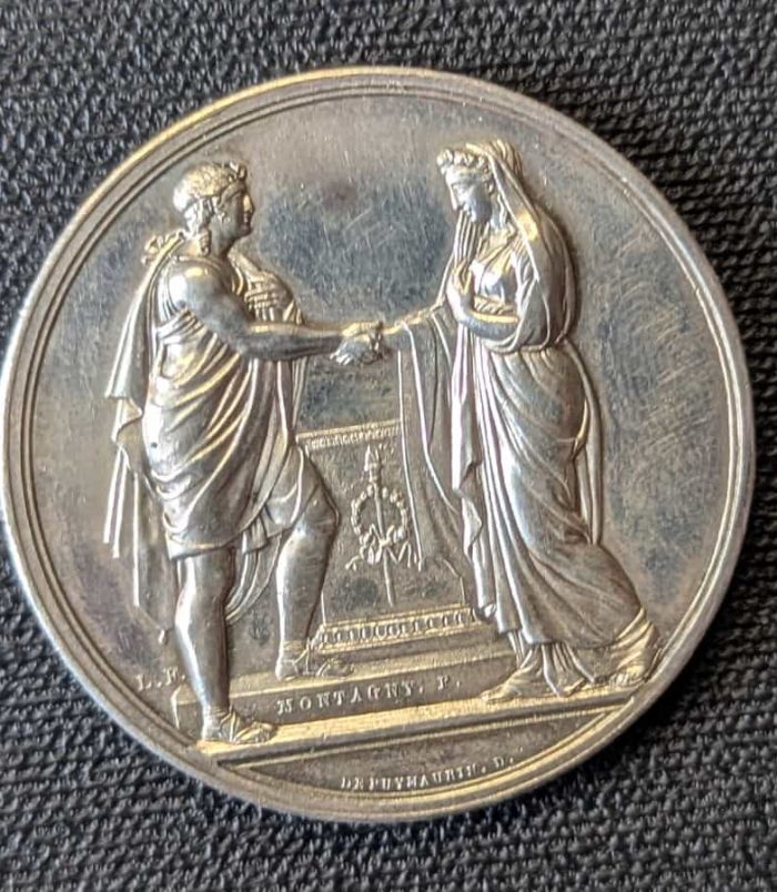 aaa-33 Medalla de Matrimonio en Plata de Eugène Burnouf (Célèbre Orientaliste) - Pieza Única de 1826