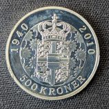 Moneda de plata de 500 Kroner de Dinamarca, 70º Aniversario de la reina Margrethe II (2010)