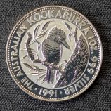 Australia 5 Dólares 1991 - Kookaburra 1 oz Plata Pura .999 (Key Date)