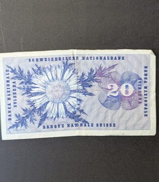Billete de 20 francos de Suiza (1956) - General Dufour y cardo plateado