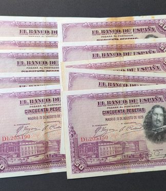 Lote de billetes de 50 Pesetas 1928 - Diego Velázquez (Serie D)