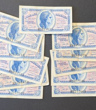 Lote de 11 Billetes de 50 Céntimos 1937 - II República (Moneda Divisionaria)
