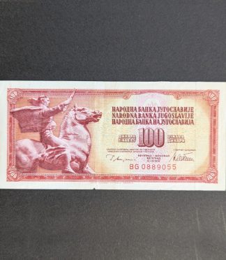 Billete de 100 Dinares de Yugoslavia, estatua de la Paz (1978)