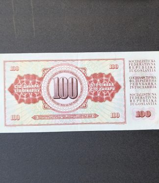 Billete de 100 Dinares de Yugoslavia, estatua de la Paz (1978)