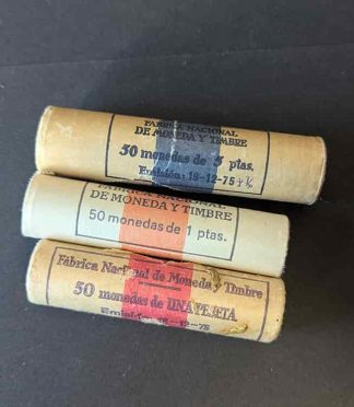 Lote de 3 cartuchos originales F.N.M.T. de pesetas de Juan Carlos I (1975)