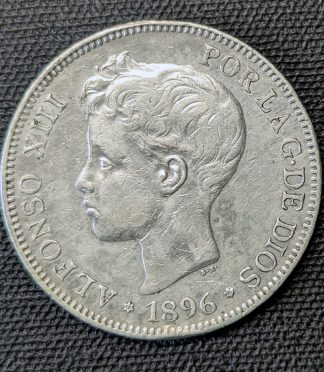 5 pesetas 1896 Alfonso XIII, estrellas 18-96 visibles