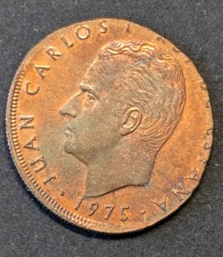 Moneda de 5 Pesetas de 1975 Juan Carlos I - Rareza Tono Cobrizo (Posible Error de Metal)