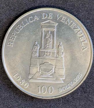 item-05 Moneda de 100 bolívares de Venezuela de 1980 (Simón Bolívar) - PLATA (900 milésimas)
