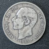 5 pesetas 1883 Alfonso XII, estrellas poco visibles
