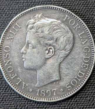 5 pesetas 1897 Alfonso XIII "Tupé", estrellas 18-97 muy visibles