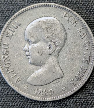 5 pesetas 1889 Alfonso XIII "Pelón", estrella 89 visible