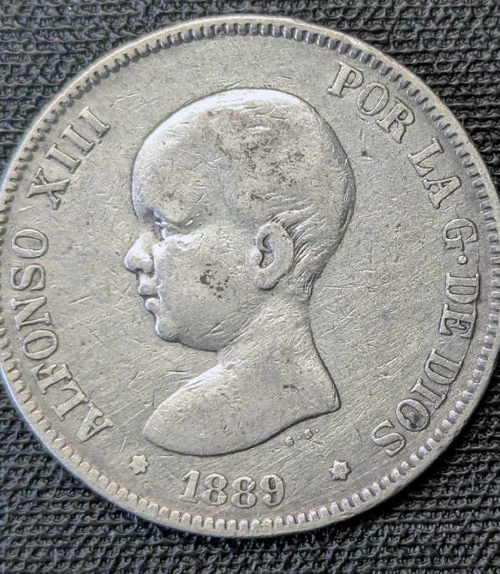 5 pesetas 1889 Alfonso XIII "Pelón", estrella 89 visible