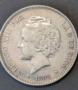 5 pesetas Alfonso XIII, 1892 18-92 (PGM) - Estrellas Visibles