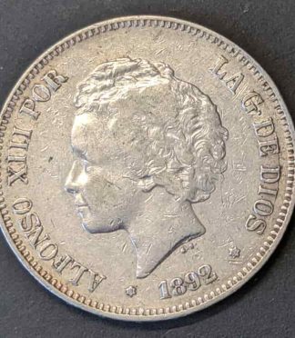 5 pesetas de Alfonso XIII, 1892 (PGM) - El "Pelón"