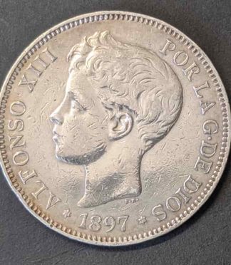 5 pesetas 1897 Alfonso XIII "El Pelón" (Estrellas visibles 18-97)