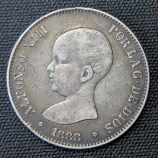 5 pesetas 1888 Alfonso XIII "Pelón", estrella 18 visible