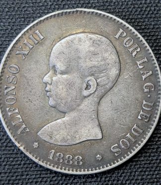 5 pesetas 1888 Alfonso XIII "Pelón", estrella 18 visible