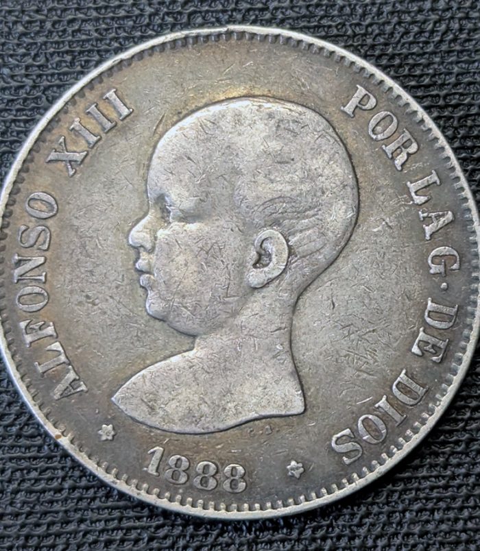 5 pesetas 1888 Alfonso XIII "Pelón", estrella 18 visible