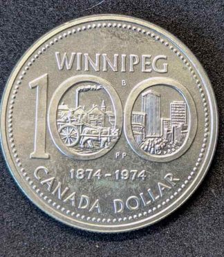 Moneda de 1 dólar de Canadá de 1974 (centenario de Winnipeg) - PLATA (500 milésimas)