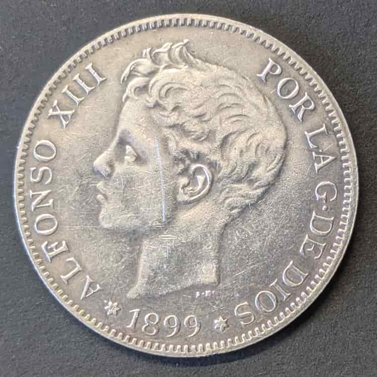 item-141 5 Pesetas 1899 Alfonso XIII "El Pelón" (Plata .900)
