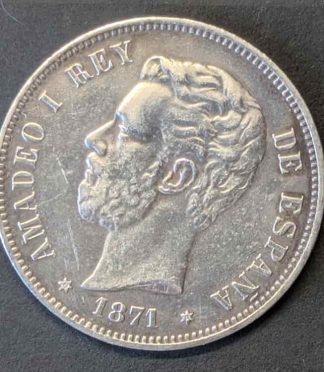 5 Pesetas de 1871 - Amadeo I (Estrellas visibles)