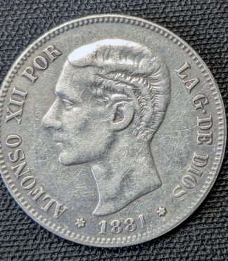 5 pesetas 1881 Alfonso XII, estrellas visibles (18-81)