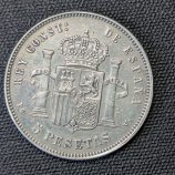 5 pesetas 1893 Alfonso XIII "Tupé", estrellas 18-93 visibles
