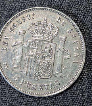 5 pesetas 1893 Alfonso XIII "Tupé", estrellas 18-93 visibles