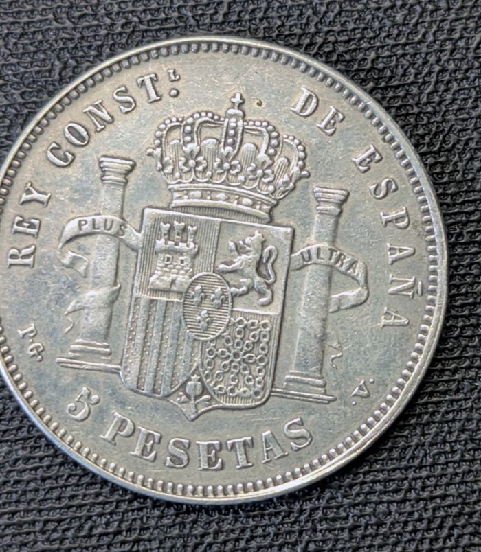 5 pesetas 1893 Alfonso XIII "Tupé", estrellas 18-93 visibles